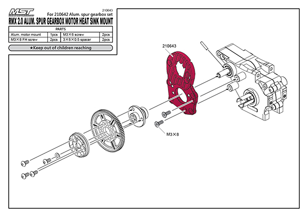 MST RMX Alum. Spur Gearbox Motor Heat Sink Mount - Red